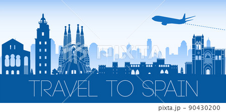 spain famous landmarks by silhouette style spain famous landmarks by silhouette style 90430200