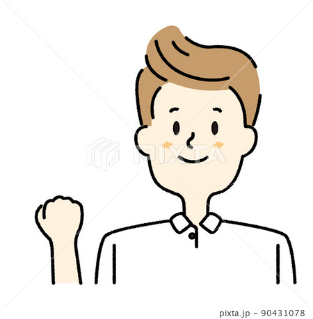 笑顔でガッツポーズしている男のショップ店員 90431078