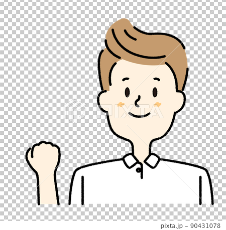 笑顔でガッツポーズしている男のショップ店員 90431078