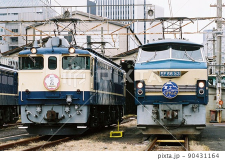 旧東京機関区で並ぶEF65形1000番台とEF66形電気機関車の写真素材