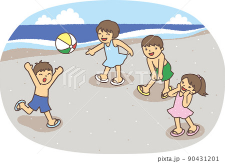 海でビーチバレーをして楽しむ子どもたち 90431201