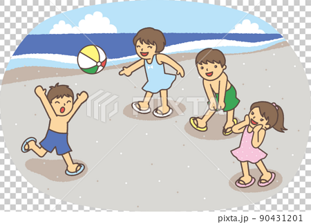 海でビーチバレーをして楽しむ子どもたち 90431201