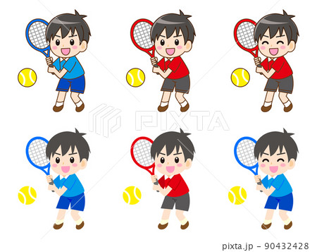 テニスラケットを握る男の子のイラスト素材セット 90432428