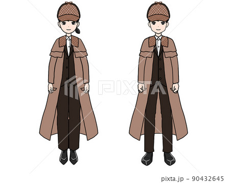 探偵の格好をした日本人男女の立ち絵 探偵の格好をした日本人男女の立ち絵 90432645