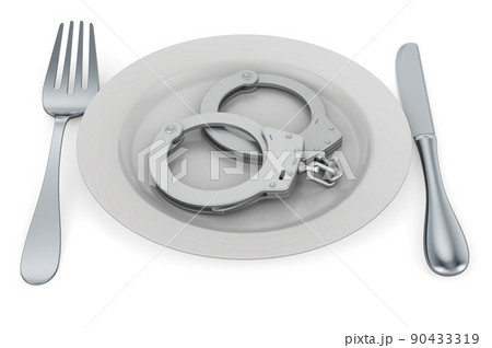 Plate with handcuffs, 3D rendering Plate with handcuffs, 3D rendering 90433319