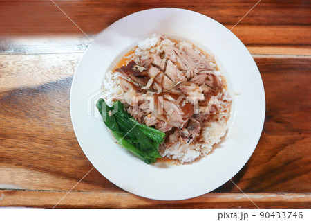 pork and rice or stewed pork or boiled pork, fresh ham on rice. 90433746