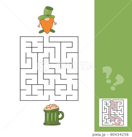 Maze game for kids. Help red Leprechaun to find his way to the green beer. Maze game for kids. Help red Leprechaun to find his way to the green beer. 90434256