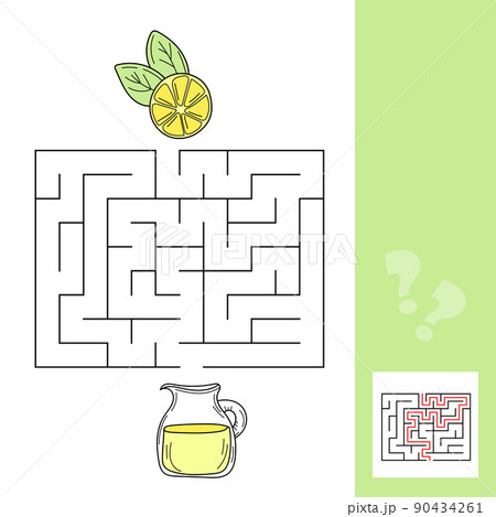 Lemon and lemonade maze game for kids. Labyrinth. Vector illustration Lemon and lemonade maze game for kids. Labyrinth. Vector illustration 90434261