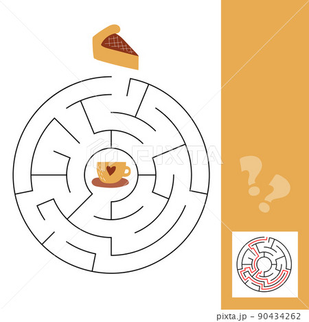 A piece of cake and a cup of hot tea. Maze game for preschool kids A piece of cake and a cup of hot tea. Maze game for preschool kids 90434262