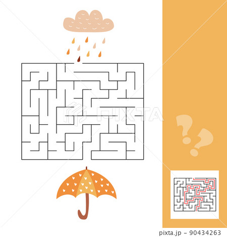 Umbrella and rain - easy maze for younger kids with a solution. Maze game Umbrella and rain - easy maze for younger kids with a solution. Maze game 90434263
