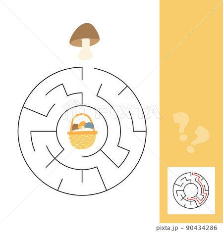 Maze game for kids. Funny labyrinth. Education worksheet. Mushrooms and basket 90434286