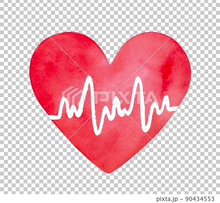 Bright red watercolor heart shape with white cardiogram line. Symbol of medicine, health, cardiology. Hand painted water color artistic drawing, cutout clipart element for creative design decoration. Bright red watercolor heart shape with white cardiogram line. Symbol of medicine, health, cardiology. Hand painted water color artistic drawing, cutout clipart element for creative design decoration. 90434553