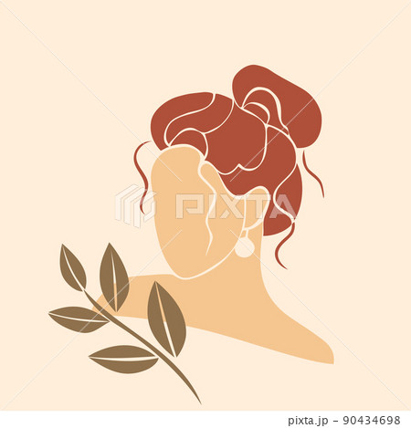 Modern minimalist abstract woman portrait. Bohemian style aesthetic wall decor. Poster for hair stylist beauty salon. 90434698