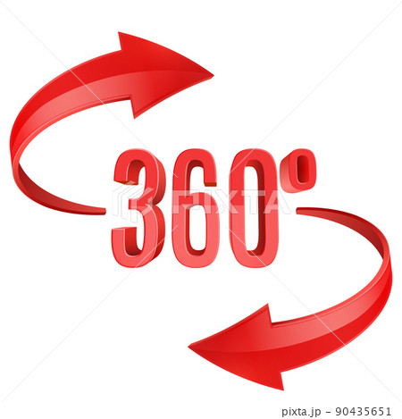 Red glossy 3D arrow 360 sing. Arrow vector icon.  90435651