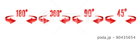 3D curve arrows and rotation angle degrees sing. 90435654