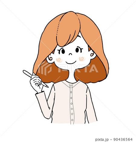 ペンを持った女の子【右利き】のイラスト ペンを持った女の子【右利き】のイラスト 90436564