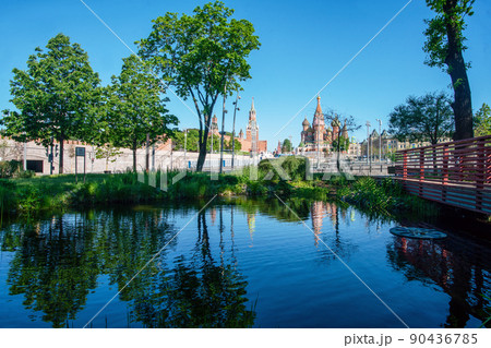 Zaryadye park  and  Kremlin fortress and     St. Basil 's Cathedral  in Moscow 90436785