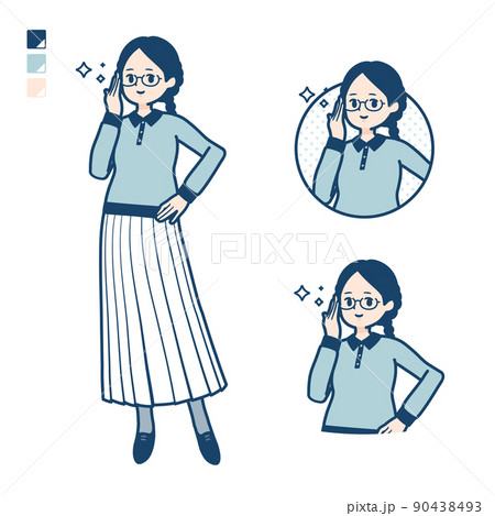 眼鏡をかけた女性が眼鏡をクイっとしているイラスト 90438493