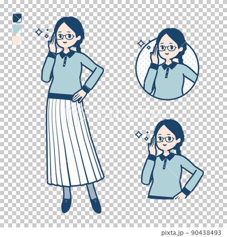 眼鏡をかけた女性が眼鏡をクイっとしているイラスト 90438493