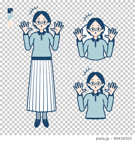 Illustration of a woman wearing glasses being surprised Illustration of a woman wearing glasses being surprised 90438503