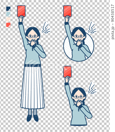 眼鏡をかけた女性がレッドカードを差し出しているイラスト 眼鏡をかけた女性がレッドカードを差し出しているイラスト 90438517