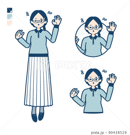 眼鏡をかけた女性があわてているイラスト 眼鏡をかけた女性があわてているイラスト 90438529