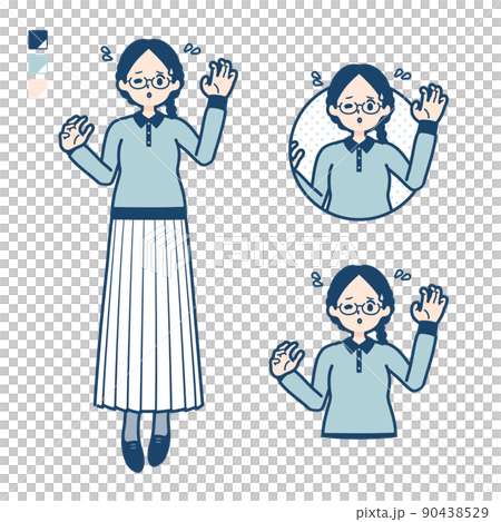 Illustration of a woman wearing glasses in a hurry 90438529