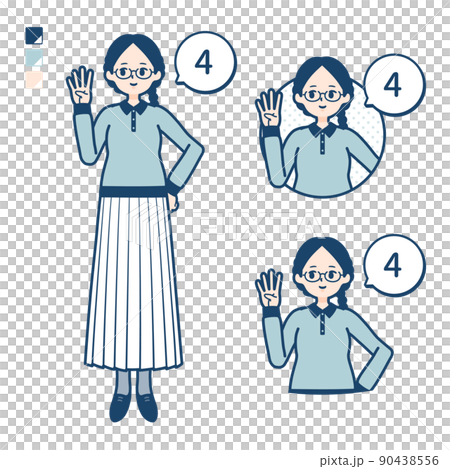 Illustration of a woman wearing glasses counting as 4 Illustration of a woman wearing glasses counting as 4 90438556