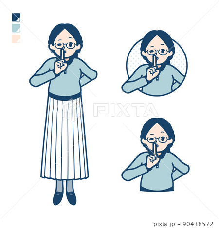 眼鏡をかけた女性が指でシーとしているイラスト 90438572