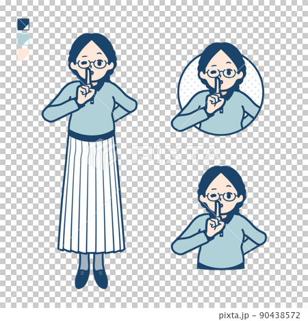 眼鏡をかけた女性が指でシーとしているイラスト 90438572