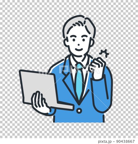 Illustration of a businessman who is full of motivation and makes a guts pose 90438667