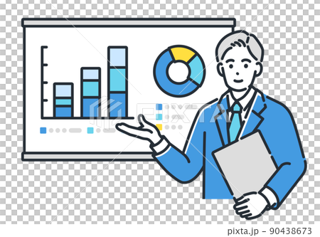 分析和解釋數據的商人的插圖。 90438673