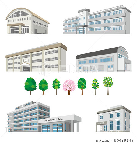 様々な建物のパースイラスト. 建物の外観. 90439145