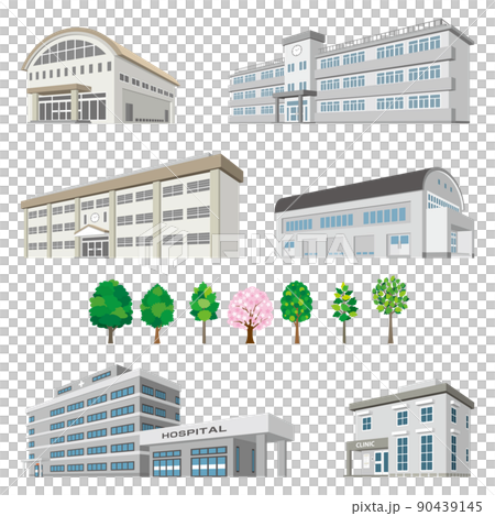 様々な建物のパースイラスト. 建物の外観. 90439145