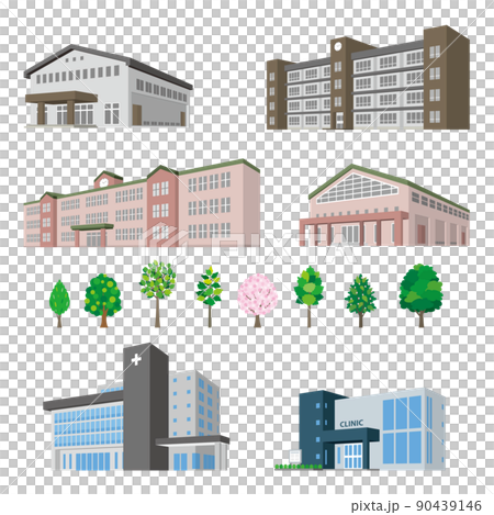 様々な建物のパースイラスト. 建物の外観. 90439146