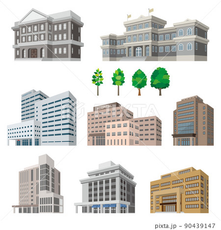 様々な建物のパースイラスト. 建物の外観. 90439147