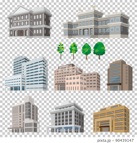 様々な建物のパースイラスト. 建物の外観. 90439147