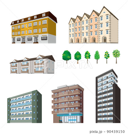 様々な建物のパースイラスト. 建物の外観. 90439150