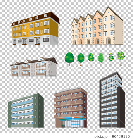 様々な建物のパースイラスト. 建物の外観. 90439150