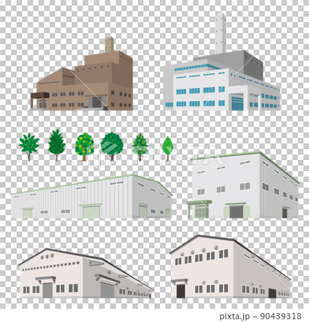 Perspective illustrations of various buildings. Exterior of the building. 90439318