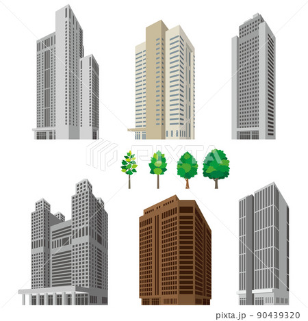 様々な建物のパースイラスト. 建物の外観. 90439320