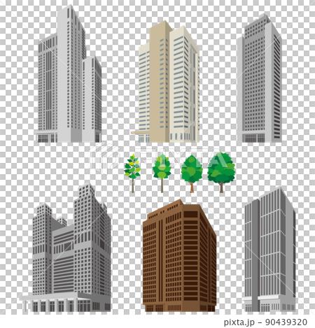 様々な建物のパースイラスト. 建物の外観. 90439320