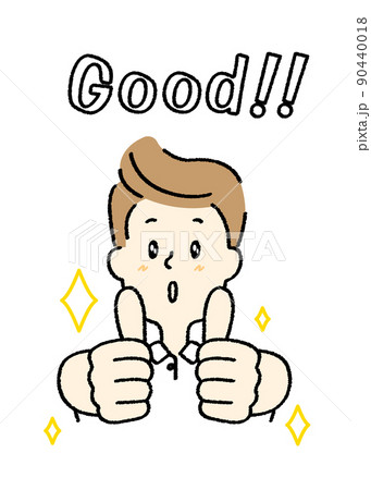 両手でグッドサインをしているポロシャツを着た笑顔の男 90440018