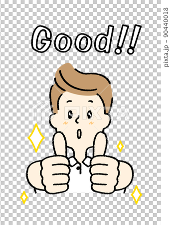 両手でグッドサインをしているポロシャツを着た笑顔の男 90440018