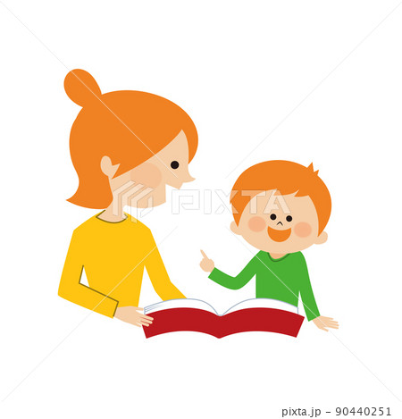 一緒に絵本を読む親子 90440251