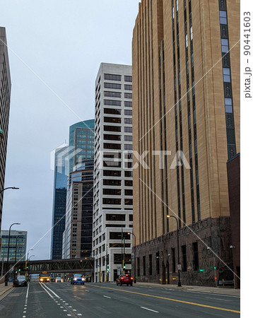 city of minneapolis city downton skyline on cloudy day 90441603