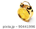 3d illustration  golden realistic  wake up alarm clock on white isolated background 90441996