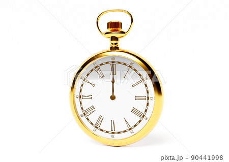 3d illustration of antique golden round clock on white isolated background. Stopwatch icon, logo. Chronometer, vintage timer 3d illustration of antique golden round clock on white isolated background. Stopwatch icon, logo. Chronometer, vintage timer 90441998