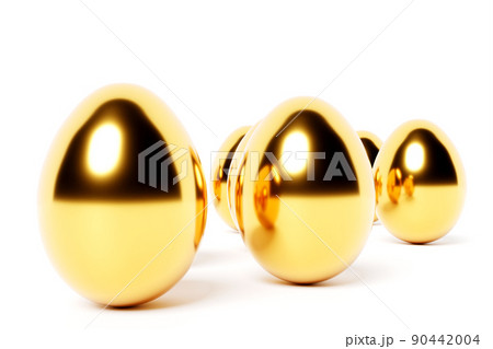 3d illustration of golden chicken eggs lined up in even rows. Easter eggs 3d illustration of golden chicken eggs lined up in even rows. Easter eggs 90442004