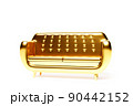 3d illustration of an golden sofa in a retro 60s style on a white  background 90442152